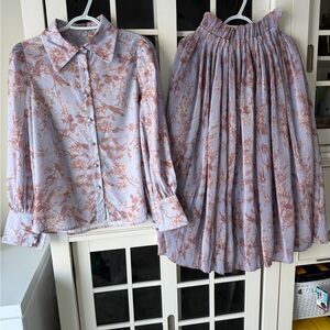 Elegant Floral Skirt Set in Lavender and Rose